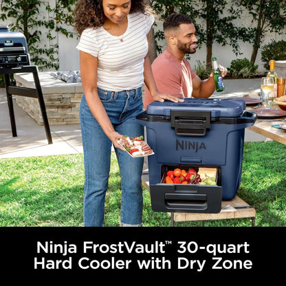Ninja FrostVault 30qt Hard Cooler with Dry Zone, Integrated Fridge-Temp Dry Storage Drawer, Premium Heavy-Duty Insulated Cool